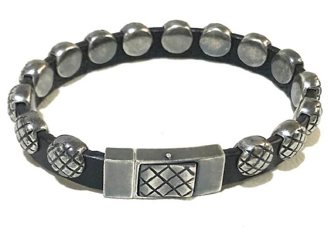 * BOTTEGA VENETA Intrecciato accessories accessory bracelet AG925 / leather men's silver x black Silvery  ref.546786